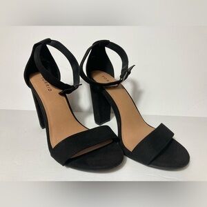 Torrid 9.5WW ankle wrapped black suede heels wedge heel sandels